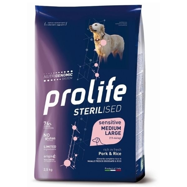 PROLIFE STERILISED SENSITIVE ADULT MEDIUM/LARGE MAIALE & RISO 