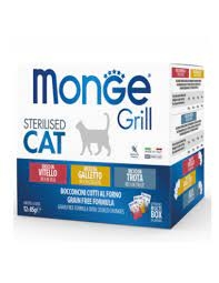 MONGE GRILL MIX MULTIBOX STERILISED CAT VITELLO/GALLETTO/TROTA 