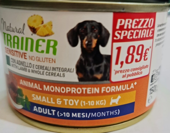 NATURAL TRAINER SENSITIVE NO GLUTEN ADULT SMALL & TOY AGNELLO Cani