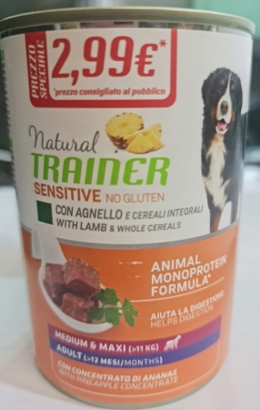 NATURAL TRAINER DOG SENSITIVE NO GLUTEN MEDIUM & MAXI ADULT AGNELLO Cani