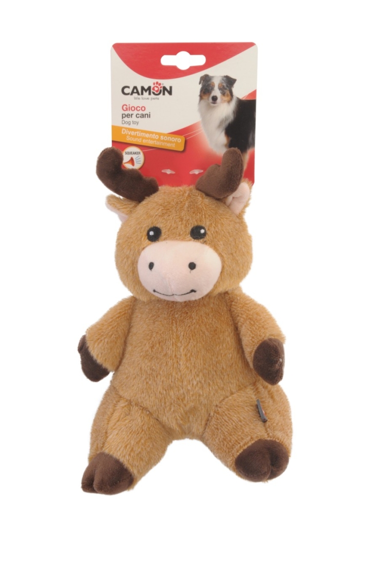 CAMON GIOCO CANE IN POLIESTERE 2 SOGGETTI RENNA E CASTORO CON SQUEAKER 