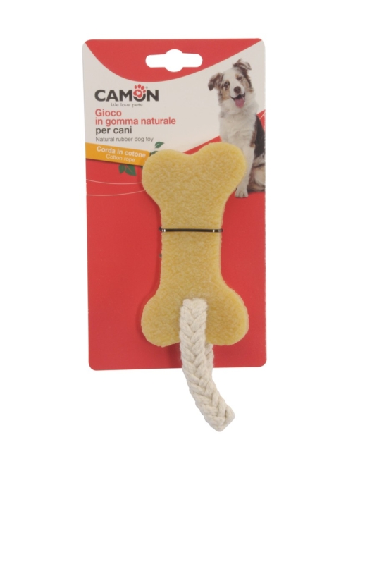 CAMON GIOCO CANE IN GOMMA NATURALE CON CORDA OSSO GRANDE 