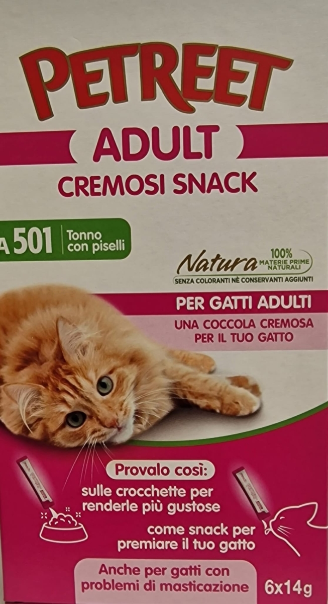 PETREET  GATTI ADULT CREMOSI SNACK TONNO CON PISELLI A 501 
