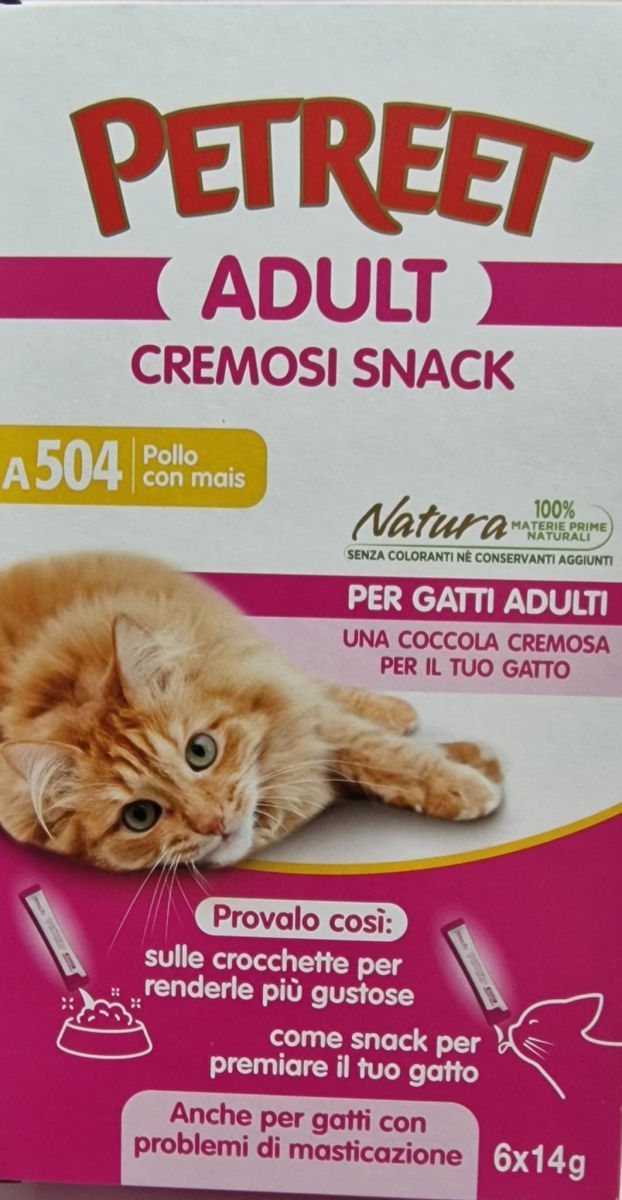 PETREET  GATTI ADULT CREMOSI SNACK POLLO CON MAIS A 504 