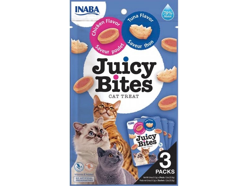 INABA JUICY BITES SNACK GATTO SEMI UMIDI GUSTO POLLO E TONNO 