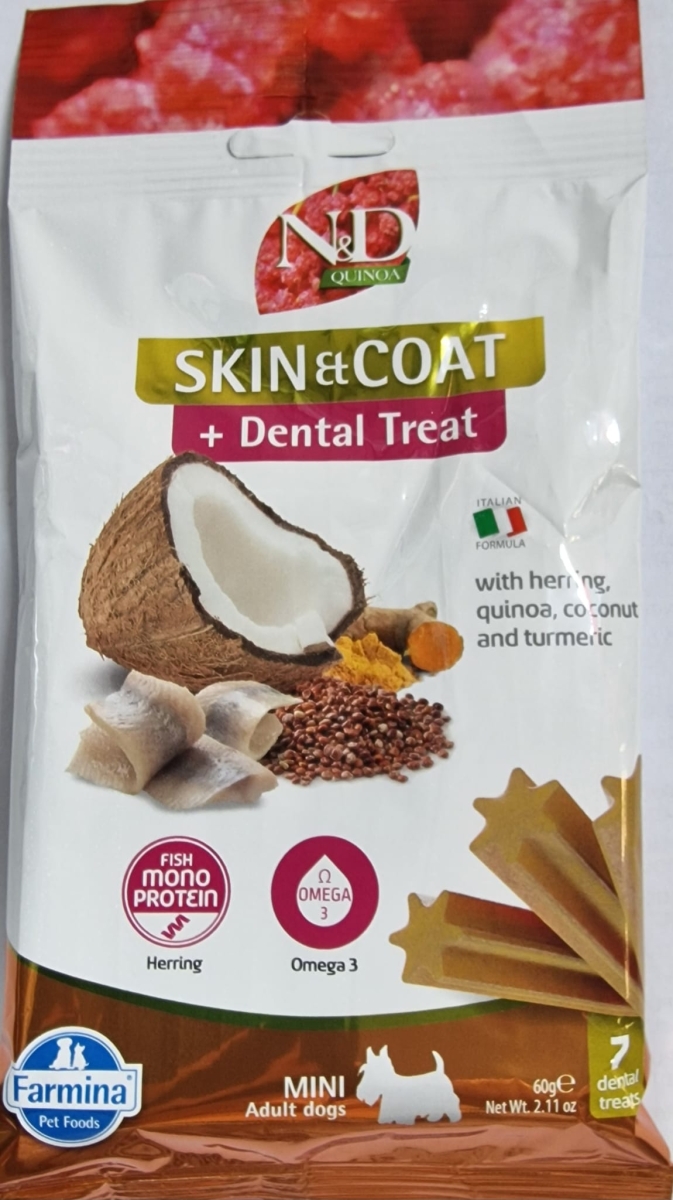 FARMINA SNACK CANE MINI ADULT QUINOA SKIN & COAT HERRING DENTAL TREAT