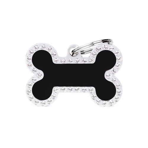 MEDAGLIETTA GLAM OSSO GRANDE NERO CON STRASS 