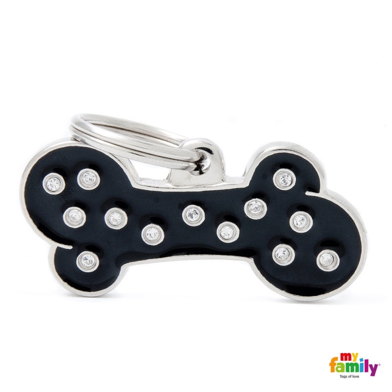 MEDAGLIETTA CHIC PICCOLO OSSO NERO CON STRASS 