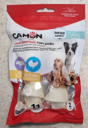 CAMON OSSI ANNODATI DI PELLE BOVINA CON POLLO PZ. 2 Cani