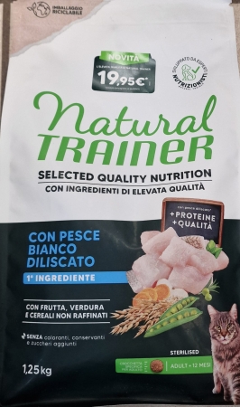 NATURAL TRAINER STERILISED ADULT SELECTED QUALITY NUTRITION PESCE BIANCO DILISCATO Gatti