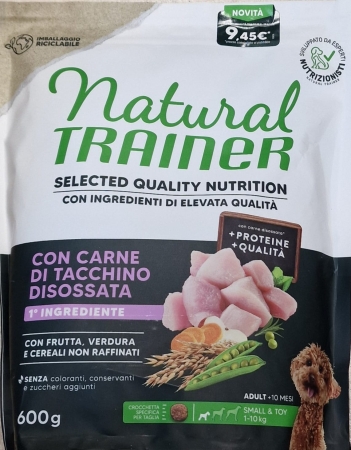 NATURAL TRAINER DOG ADULT SMALL & TOY SELECTED QUALITY NUTRITION CARNE DI TACCHINO DISOSSATA Gatti