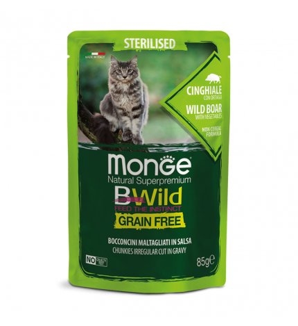 MONGE CAT NATURAL SUPERPREMIUM BWILD STERILISED GRAIN FREE CINGHIALE CON ORTAGGI