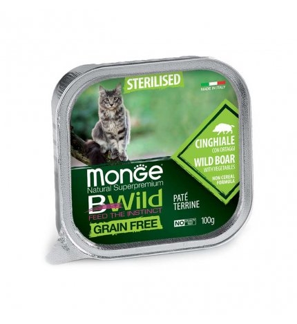 MONGE CAT NATURAL SUPERPREMIUM BWILD STERILISED PATE' CINGHIALE CON ORTAGGI