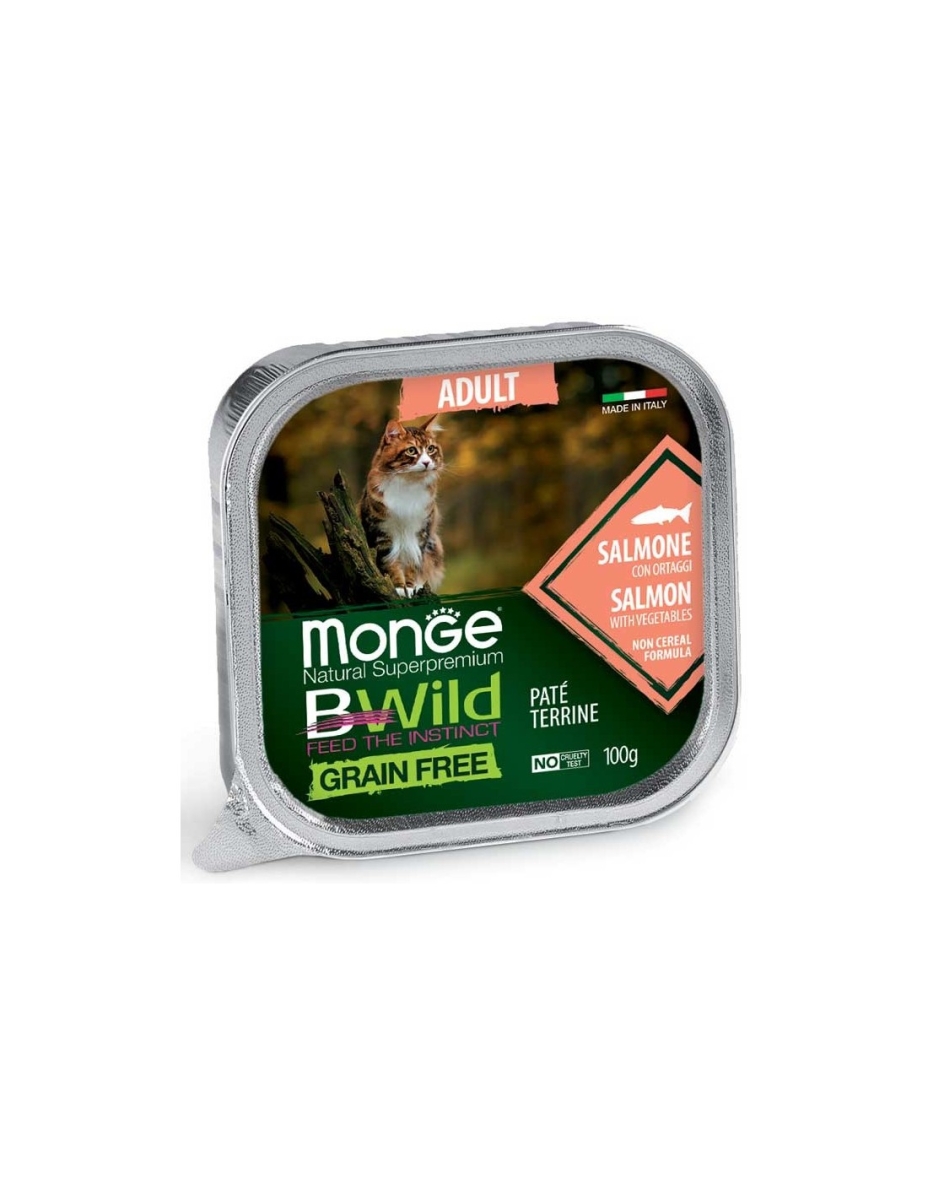 MONGE CAT NATURAL SUPERPREMIUM BWILD ADULT PATE' SALMONE CON ORTAGGI