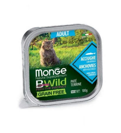 MONGE CAT NATURAL SUPERPREMIUM BWILD ADULT PATE' ACCIUGHE CON ORTAGGI Gatti