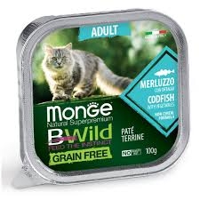 MONGE CAT NATURAL SUPERPREMIUM BWILD ADULT PATE' MERLUZZO CON ORTAGGI 