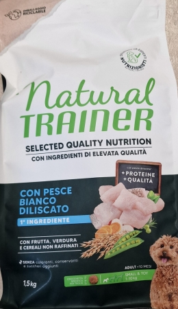 NATURAL TRAINER SELECTED QUALITY NUTRITION ADULT SMALL & TOY CON PESCE BIANCO DILISCATO Cani