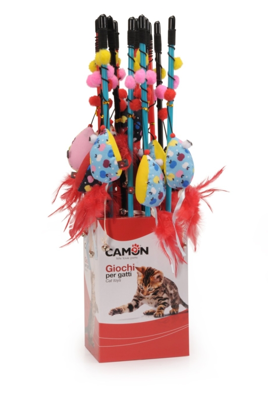 CAMON GIOCO PER GATTI CANNETTA CON MIX SOGGETTI COLORATI E CAMPANELLINO 
