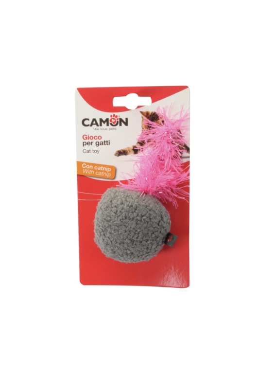 CAMON GIOCO PER GATTI PALLINA IN POLIESTERE CON PIUMA E CATNIP 
