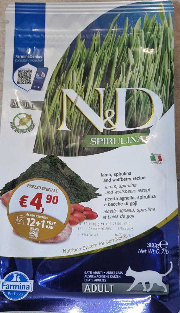N&D SPIRULINA GATTO ADULT AGNELLO, SPIRULINA E BACCHE DI GOJI 