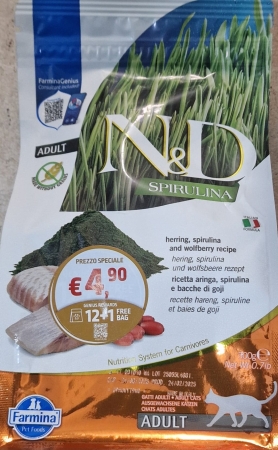 N&D SPIRULINA GATTO ADULT ARINGA, SPIRULINA E BACCHE DI GOJI Gatti