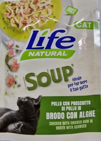 LIFE PET CARE LIFE CAT NATURAL POLLO CON PROSCIUTO DI POLLO IN BRODO CON ALGHE SOUP' Gatti