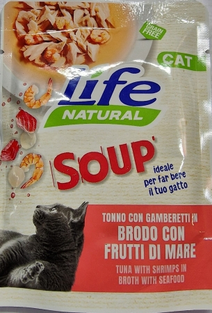 LIFE PET CARE LIFE CAT NATURAL TONNO CON GAMBERETTI IN BRODO CON FRUTTI DI MARE SOUP' Gatti