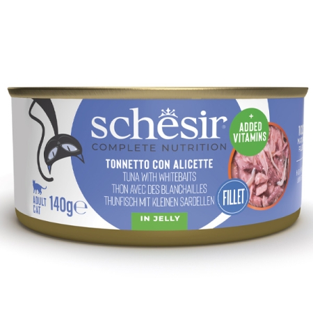 SCHESIR COMPLETE NUTRITION PER GATTI ADULTI FILETTI IN GELATINA TONNETTO CON ALICETTE Gatti