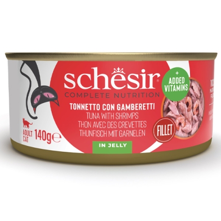 SCHESIR COMPLETE NUTRITION PER GATTI ADULTI FILETTI IN GELATINA TONNETTO CON GAMBERETTI Gatti
