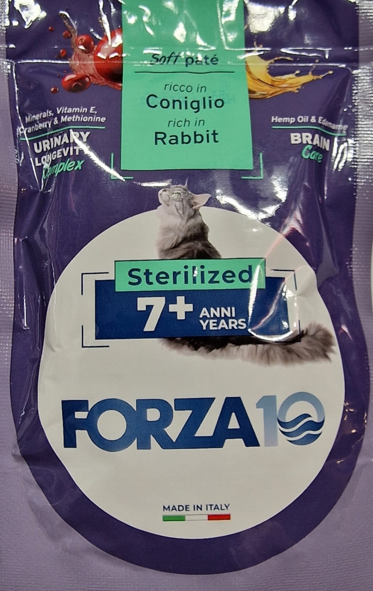 FORZA 10 URINARY LONGEVITY BRAIN CARE STERILIZED 7+ SOFT PATE' RICCO IN CONIGLIO 