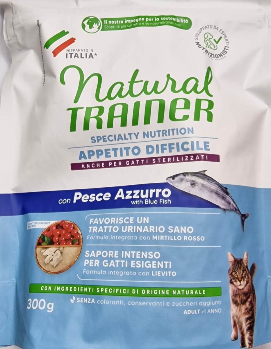 NATURAL TRAINER ADULT ANCHE STERILISED APPETITO DIFFICILE CON PESCE AZZURRO 
