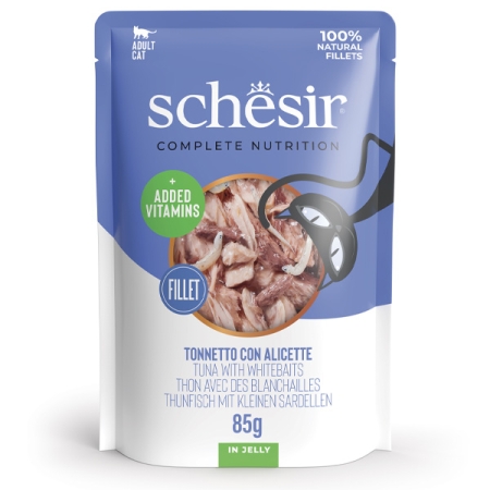 SCHESIR COMPLETE NUTRITION GATTI ADULTI FILETTI TONNETTO CON ALICETTE IN JELLY Gatti