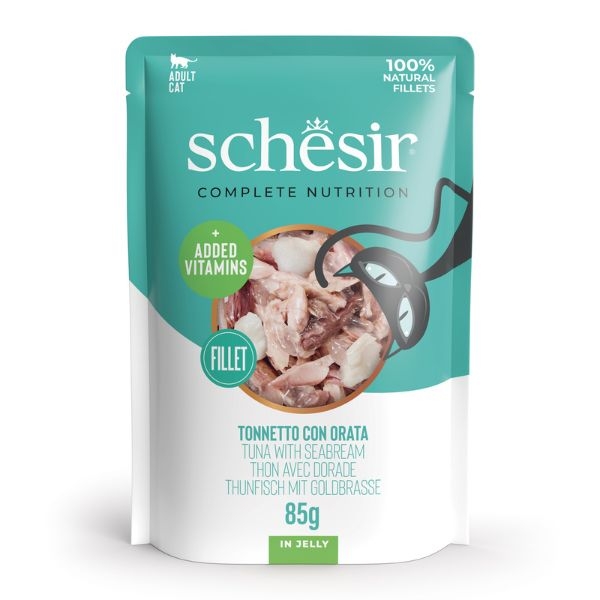 SCHESIR COMPLETE NUTRITION PER GATTI ADULTI FILETTI TONNETTO CON ORATA IN JELLY 