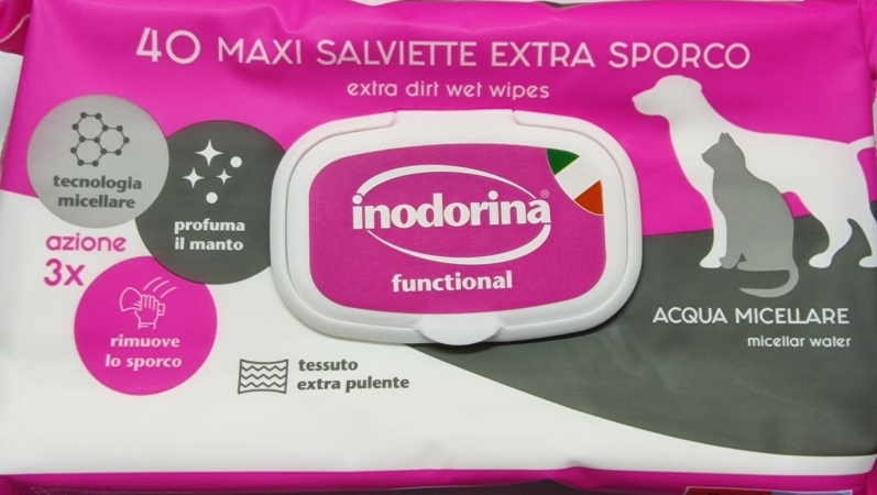 INODORINA SALVIETTE EXTRA SPORCO ALL'ACQUA MICELLARE Cani e Gatti