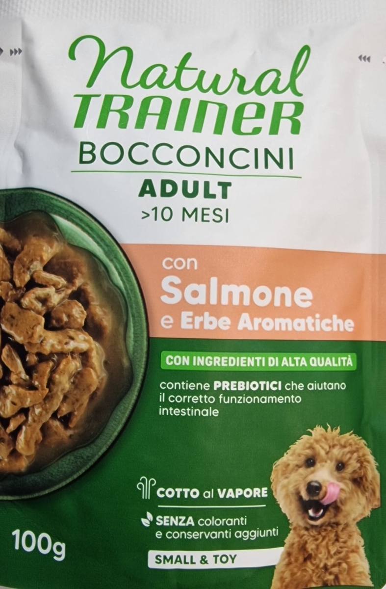 NATURAL TRAINER BOCCONCINI ADULT >10 MESI SMALL & TOY CON SALMONE E ERBE AROMATICHE 
