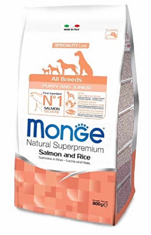 MONGE NATURAL SUPERPREMIUM ALL BREEDS PUPPY & JUNIOR SALMONE E RISO 