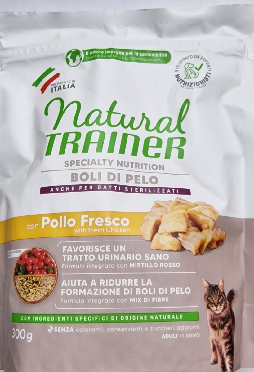 NATURAL TRAINER GATTO ADULT BOLI DI PELO ANCHE PER STERILIZZATI CON POLLO FRESCO 