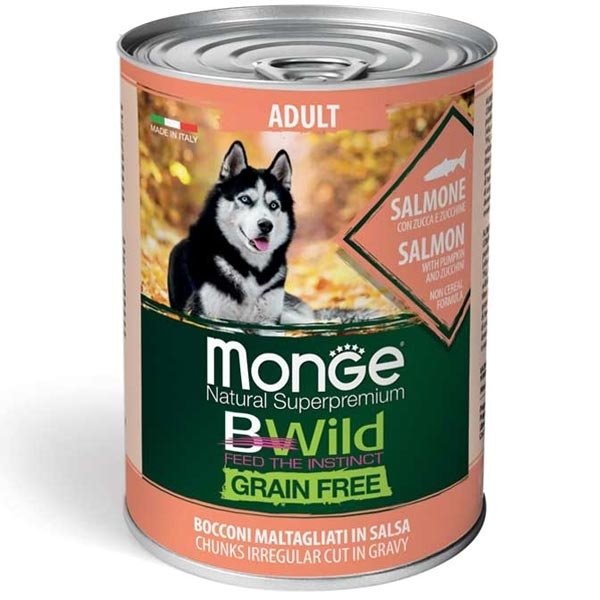 MONGE BWILD GRAIN FREE ADULT ALL BREEDS CON SALMONE, ZUCCA E ZUCCHINE 