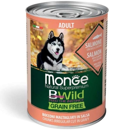 MONGE BWILD GRAIN FREE ADULT ALL BREEDS CON SALMONE, ZUCCA E ZUCCHINE Cani