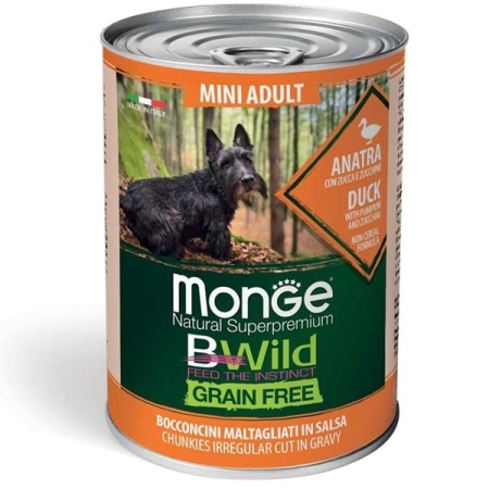 MONGE BWILD GRAIN FREE ADULT MINI CON ANATRA, ZUCCA E ZUCCHINE Cani
