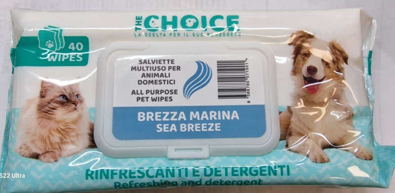 THE CHOICE SALVIETTE RINFRESCANTI E DETERGENTI BREZZA MARINA Cani e Gatti