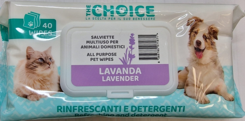 THE CHOICE SALVIETTE RINFRESCANTI E DETERGENTI LAVANDA Cani e Gatti