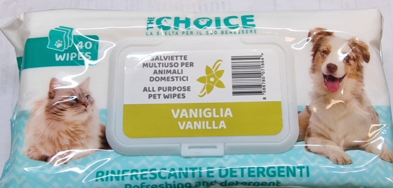 THE CHOICE SALVIETTE RINFRESCANTI E DETERGENTI VANIGLIA Cani e Gatti