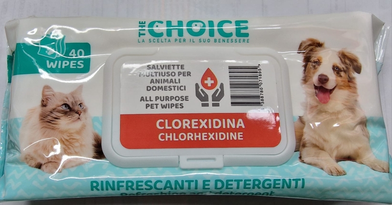 THE CHOICE SALVIETTE RINFRESCANTI E DETERGENTI CLOREXIDINA Cani e Gatti