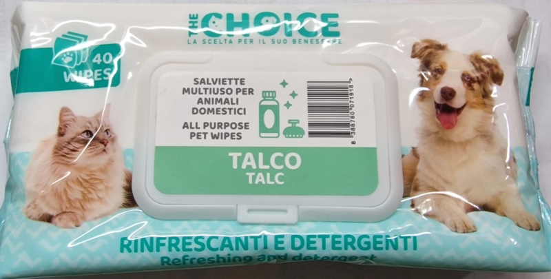 THE CHOICE SALVIETTE RINFRESCANTI E DETERGENTI TALCO Cani e Gatti