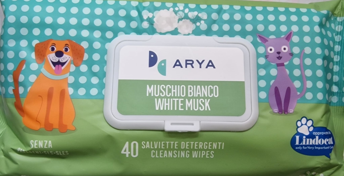 ARYA SALVIETTE DETERGENTI MUSCHIO BIANCO PER CANI  GATTI E CUCCIOLI 