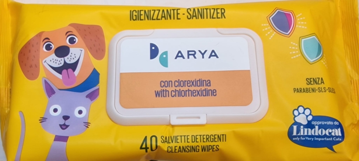 ARYA SALVIETTE DETERGENTI CON CLOREXIDINA  IGIENIZZANTE PER CANI / GATTI 