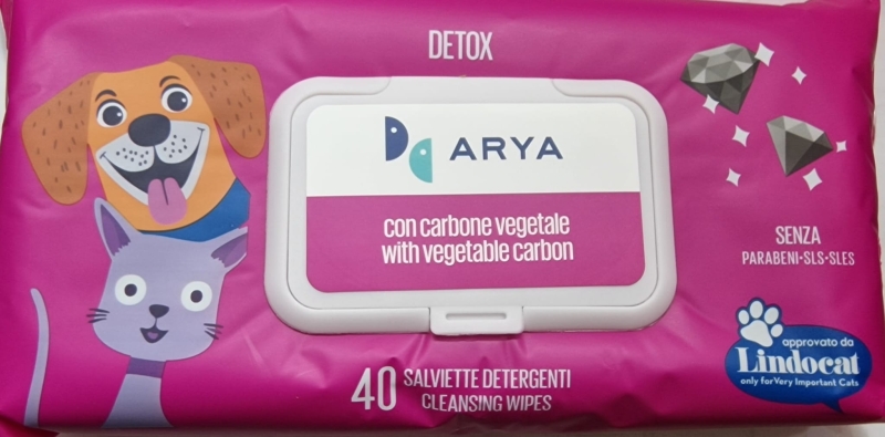 ARYA SALVIETTE DETERGENTI DETOX CON CARBONE VEGETALE PER CANI / GATTI Cani e Gatti