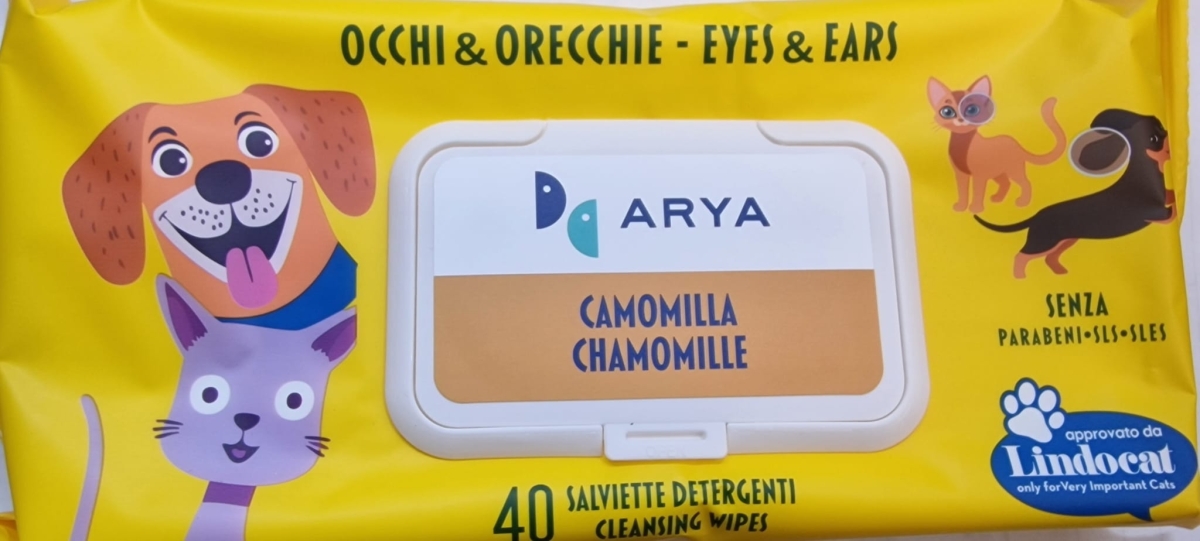 ARYA SALVIETTE DETERGENTI PER OCCHI & ORECCHIE CAMOMILLA PER CANI / GATTI 