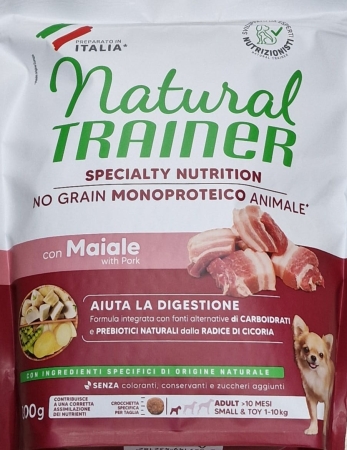 NATURAL TRAINER SPECIALTY NUTRITION NO GRAIN MONOPROTEICO ANIMALE CON MAIALE ADULT SMALL & TOY Cani